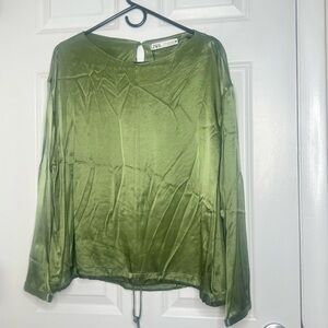 Zara Olive Satin Blouse